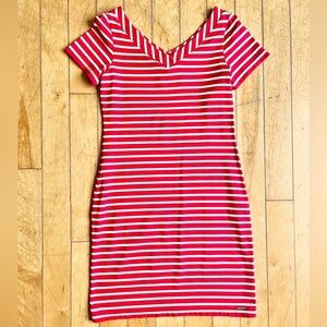 SAINT JAMES V-Neck White and Red Striped Nautical 3/4 Sleeve Dress Size 6